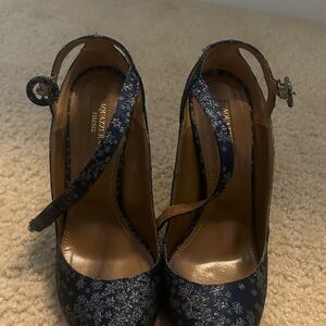 Aquazzura Blue Heeled Pumps with Ankle Straps